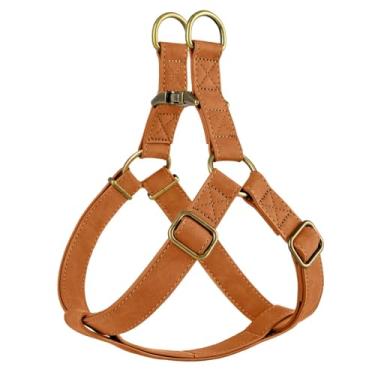 Imagem de Didog Peitoral para cães Step in Dog – Peitoral para cães de couro PU com fivela de metal bronze antigo, fácil de caminhar, peitoral para cães médios (marrom claro, P: Peito 41-56 cm)