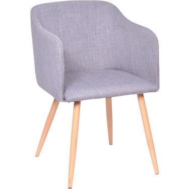 Imagem de Poltrona Nina Estofada Em Linho Com Base Metal Cor Madeira - Tatu Bola