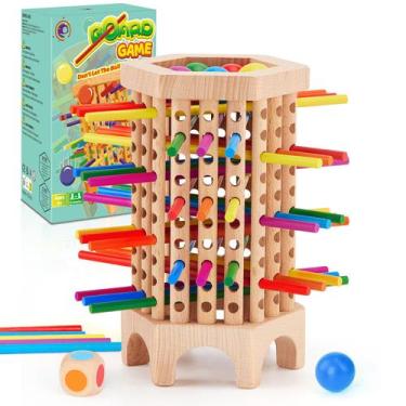 Imagem de Jogo de tabuleiro de madeira Montessori Kerplunk com 36 palitos colori