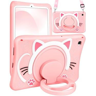 Imagem de Wazzasoft Capa para Samsung Galaxy Tab S6 Lite de 10,4 polegadas para meninas gato fofo kawaii capa feminina desenho 3D gatinho feminino com alça giratória suporte e alça fundo de silicone macio para Samsung S6 Lite Tablet Cases