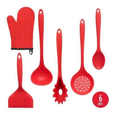 Imagem de Kit 6 Utensílio Silicone Conchas Espatula Luva Térmica Forno - OCT, Ve