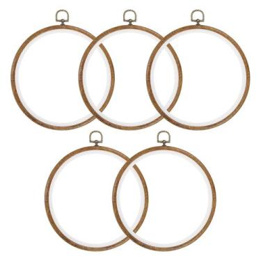 Imagem de Aros de bordado PATIKIL 20cm redondos de madeira imitada 5 peças