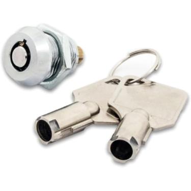 Imagem de Trava tubular em miniatura, acabamento cromado, para gabinetes de metal TABcare (trava com 2 chaves)