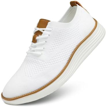 Imagem de Sapato Oxford masculino casual, moderno, malha, negócios, caminhada, trabalho, confortável, leve, Branco, 37