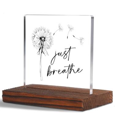 Imagem de Just Breathe Placa decorativa transparente para terapeutas, conselheiros, instrutores de ioga, treinadores de bem-estar, decoração de escritório, presente relaxante para mindfulness e autocuidado