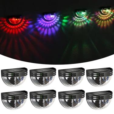 Imagem de Luzes de degrau solares modernas - Iluminação externa impermeável de 1/4 círculo com padrão de penas, ligar/desligar automático, tempo de execução de 8-10H para caminhos de escadas de cerca de jardim