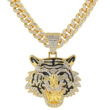 Imagem de GuoShuang Corrente de elos cubanos para homens e mulheres com pingente, colar de elos cubanos Miami Ice Out Diamond Joias Hip Hop, 20 Inch, Metal, Sem Pedra Preciosa