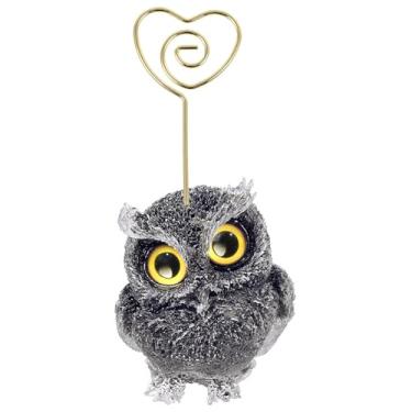 Imagem de rockcloud Porta-cartões de mesa de coruja de cristal obsidiana preto natural em forma de coração, animais fofos, resina para decoração de casamento, casa, escritório