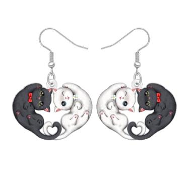 Imagem de DALANE Brincos de acrílico para casais, gatos brancos e pretos e leves, presentes de irmãs, presentes engraçados, joias de grife, presente para mulheres, mães, animais, gatos, animais de estimação