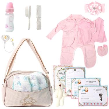Imagem de Conjunto P Bebê Reborn Roupa Fralda e Bolsa Maternidade Bege