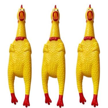 Imagem de Frango Galinha Brinquedo Pet Borracha Mordedor C/ Apito - Fun Game, 3