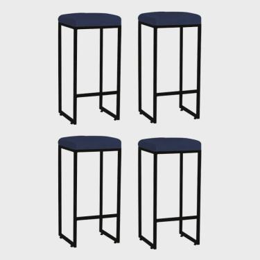 Imagem de Kit 04 Banqueta Alta Lara Para Cozinha Bar Balcão Bistrô Churrasqueira Ferro Bronze Suede Azul Marinho - Ahazzo Móveis