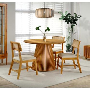 Imagem de Mesa Redonda de Jantar Harmony com Pés em Madeira Maciça Ripada e Tamp