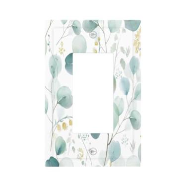Imagem de Capa de interruptor de luz única Boho Peel verde branco folha de eucalipto decorativa tomada placa de parede placa de interruptor moderno placas de parede