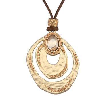 Imagem de JAOYU Colares boêmios para mulheres, colar de couro, pingente de madeira, gargantilha longa, marrom, círculo, boho, joia hippie, Couro sintético, Sem Pedra Preciosa