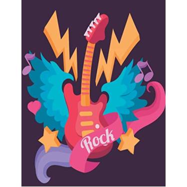 Imagem de Rock: Large lined notebook with page number and date, ideal for organization, daily planner, journal, taking notes, diary/guitar, music, wings, ... pink, purple, star, rock'n'roll, drawing