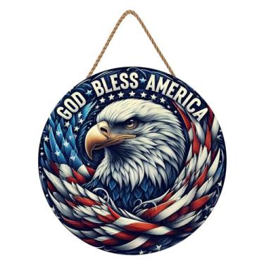 Imagem de Hoomdycm Placa De Porta Patriótica Para O Dia Da Memória, Guirlanda Redonda Independência, 30 Cm X Cm, Madeira Pendurar Na Porta, Varanda, Parede, Janela, Decoração Externa