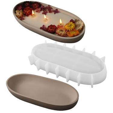 Imagem de Molde de vela de silicone para barco, molde de resina de tigela de armazenamento criativo elíptico feito à mão, vaso de flores de concreto, molde de bandeja de armazenamento de anéis de cimento de