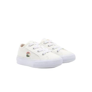Imagem de Lacoste Tênis unissex para bebês, Detalhes de arco-íris, branco/branco, 9.5 Infant