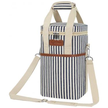 Imagem de Bolsa Térmica Para Transporte de Vinhos OPUX até 4 Garrafas, Branco Listrado
