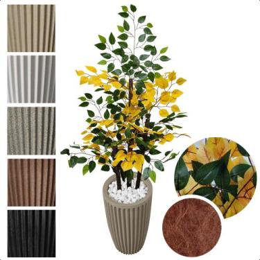 Imagem de Figueira Artificial Ficus Verde Amarelo Vaso Alto Decoração - Flor de 