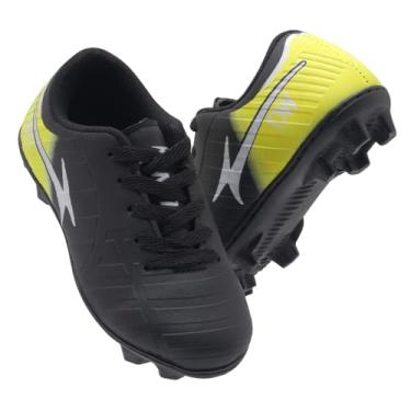 Imagem de Chuteira Infantil de Futebol Campo, Solado com Travas, 28 ao 33 Resistente Costurado (Preto c/Verde, BR, Criança de 9 a 12 anos, Numérico, 32)