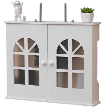 Imagem de Caixas de armazenamento do roteador Wi-Fi, caixa de armazenamento de tv para o roteador de wifi pendurado na parede, montagem na parede do armário de armazenamento Wi-Fi, caixa de madeira de