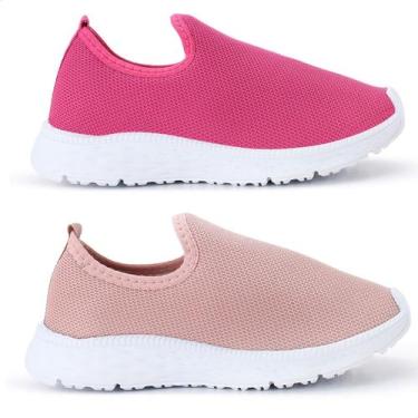 Imagem de Kit Combo 2 Tênis Infantil Feminino Calce Fácil Escolar Meia Casual - 