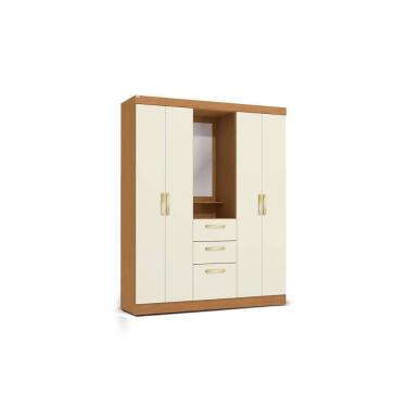 Imagem de Guarda Roupa Casal 5 Portas e 2 Gavetas c/ 1 Espelho R591 Canela/Off White - Kappesberg