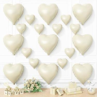 Imagem de Balões de coração creme, 19 peças de balões em forma de coração branco creme, 45,7 cm com 25,4 cm com 25,4 cm de folha de hélio neutro balão Love Mylar para aniversário, casamento, dia dos namorados