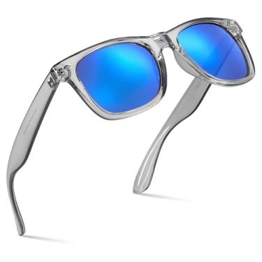 Imagem de Retro Rewind Óculos de sol espelhados coloridos neon anos 80 com armação translúcida para homens e mulheres, Cinza translúcido | Lente azul gelo Revo, One size fits most