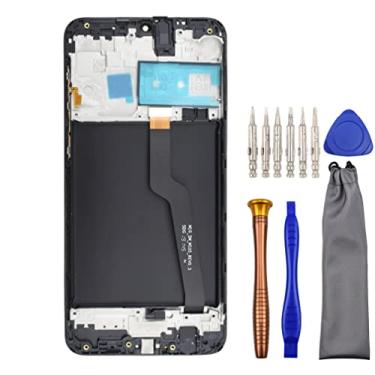 Imagem de Substituição completa do conjunto de digitalizador LCD para Samsung Galaxy A10 SM-A105F SM-A105G com kit de ferramentas e moldura de tela instalados preto de 6,2 polegadas