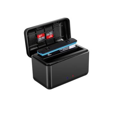 Imagem de Hub de carregador de bateria rápido para Insta360 X4, estação de armazenamento de carga de bateria de 2 canais portátil rápida com compartimentos para cartão SD Misro (apenas hub de carregador X4)