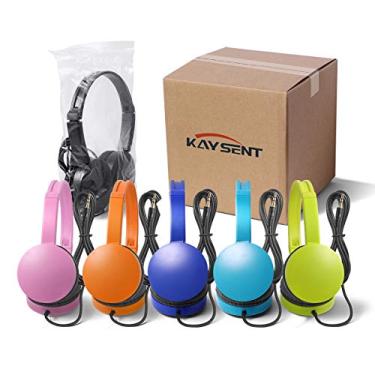 Imagem de Kaysent Fones de ouvido escolares para estudantes de sala de aula – (KHPC-24Mixed) 24 pacotes de fones de ouvido infantis multicoloridos para escola, biblioteca, computadores, crianças e adultos (sem microfone)