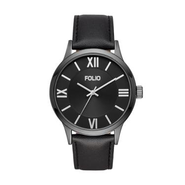Imagem de Folio Relógio masculino preto com pulseira de couro vegano (modelo: FMDFL5007), Preto
