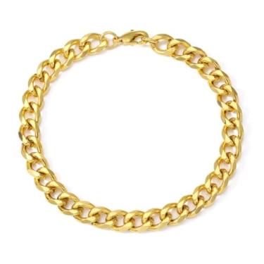Imagem de Pulseira de elos cubanos para homens e mulheres, pulseira sólida masculina, pulseiras de corrente grossa sólida, aço inoxidável/preto/banhado a ouro 18 K joia hip hop para marido, pai filho (Banhado a ouro 18 K, 3mm)