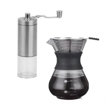 Imagem de Moedor Café Manivela Manual + Cafeteira Vidro Coador 400Ml - Kadê