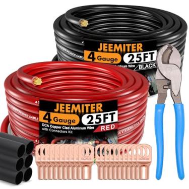 Imagem de Jeemiter Fio Calibre 4 AWG CCA - Fio Automotivo, Amplificador de Rádio de Carro/Fio Terra, Cabo de Bateria com Conectores Terminais de Terminal e Tubo Termorretrátil 1,5 m Vermelho Preto