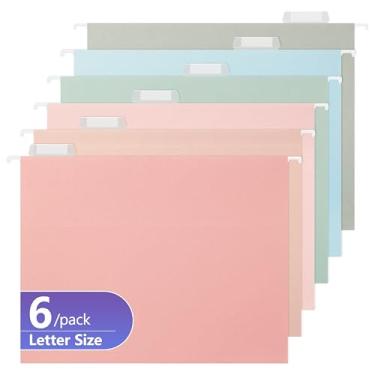 Imagem de Pastas de arquivo suspensas tamanho carta, cores pastel, pacote com 6 pastas de arquivo suspensas com abas de corte 1/5, expansão resistente de 2,5 cm, mantenha-se organizado para sua casa e