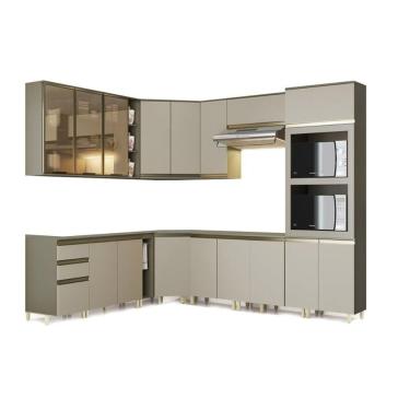 Imagem de Cozinha Completa Connect 3 Portas 2 Gavetas MDF 120cm Amadeirado com 16 Módulos para Am...