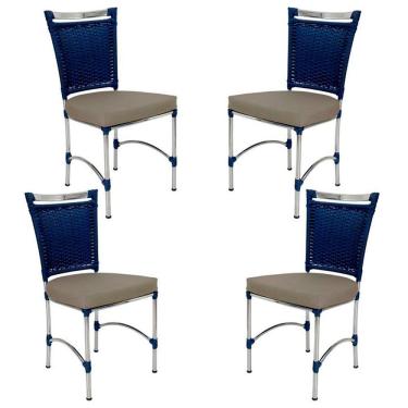 Imagem de 4 Cadeiras Em Alumínio E Fibra Sintética Jk Cozinha Edícula Azul Dark E Fendi