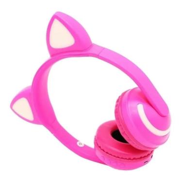 Imagem de Fone De Ouvido Sem Fio Orelhas De Gato Com 7 Cores De Led Rosa