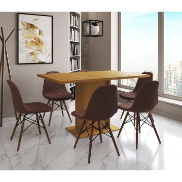 Imagem de Mesa Jantar Londres Retangular Canela 137X90Cm 6 Cadeiras Estofadas Caramelo Madeira