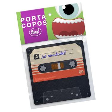 Imagem de Jogo De Porta Copos Fita Cassete K7 Retrô Vintage - 4 Peças