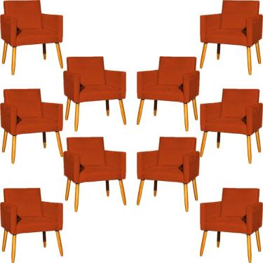 Imagem de Kit 10 Poltronas Decorativa Para Sala Nina Suede Cores Pé Palito 30cm Castanho - Terracota, Suede