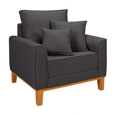 Imagem de Poltrona Decorativa Beny Reforçada Para Sala De Estar Linho Grafite