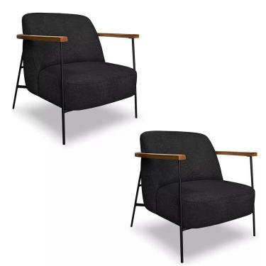 Imagem de Kit 2 Poltronas Decorativa Eros Linho Bouclê Com Base De Ferro Preto SSX Multicoisas Preto