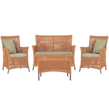 Imagem de Jogo Sofá E 2 Poltronas E Mesa Igapó Preta E7 Trama Original Terra Cota