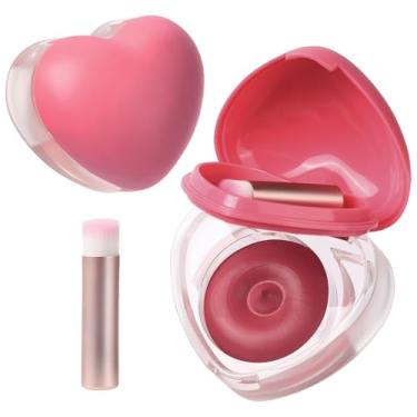 Imagem de Blush creme em forma de coração para bochechas e lábios – Kit de bálsamo labial e bochecha 2 em 1 com mini pincel – Blush orvalhado, maquiagem facial para mulheres, portátil compacto para viagens e