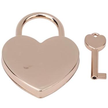 Imagem de Cadeado de metal em forma de coração vintage com chave, trava decorativa de 45x59mm para caixa de jóias, diário, caixa de presentes, projetos de artesanato ideais para amantes de (Rose Gold)